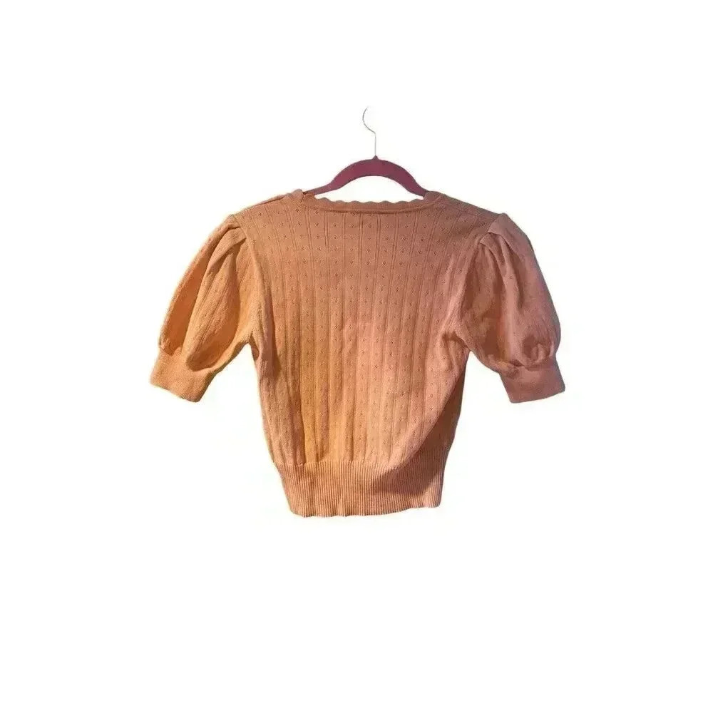 Sandro Passiflore Pointelle Short Sleeve Cardigan Salmon/Pink Size xs/s/1 - Picture 9 of 15